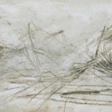 Sidewalk series<br> Study for: Wrestling with the Wind<br> 12 x 48 inches<br> mixed media encaustic, on board<br> 2005<br><em></em>